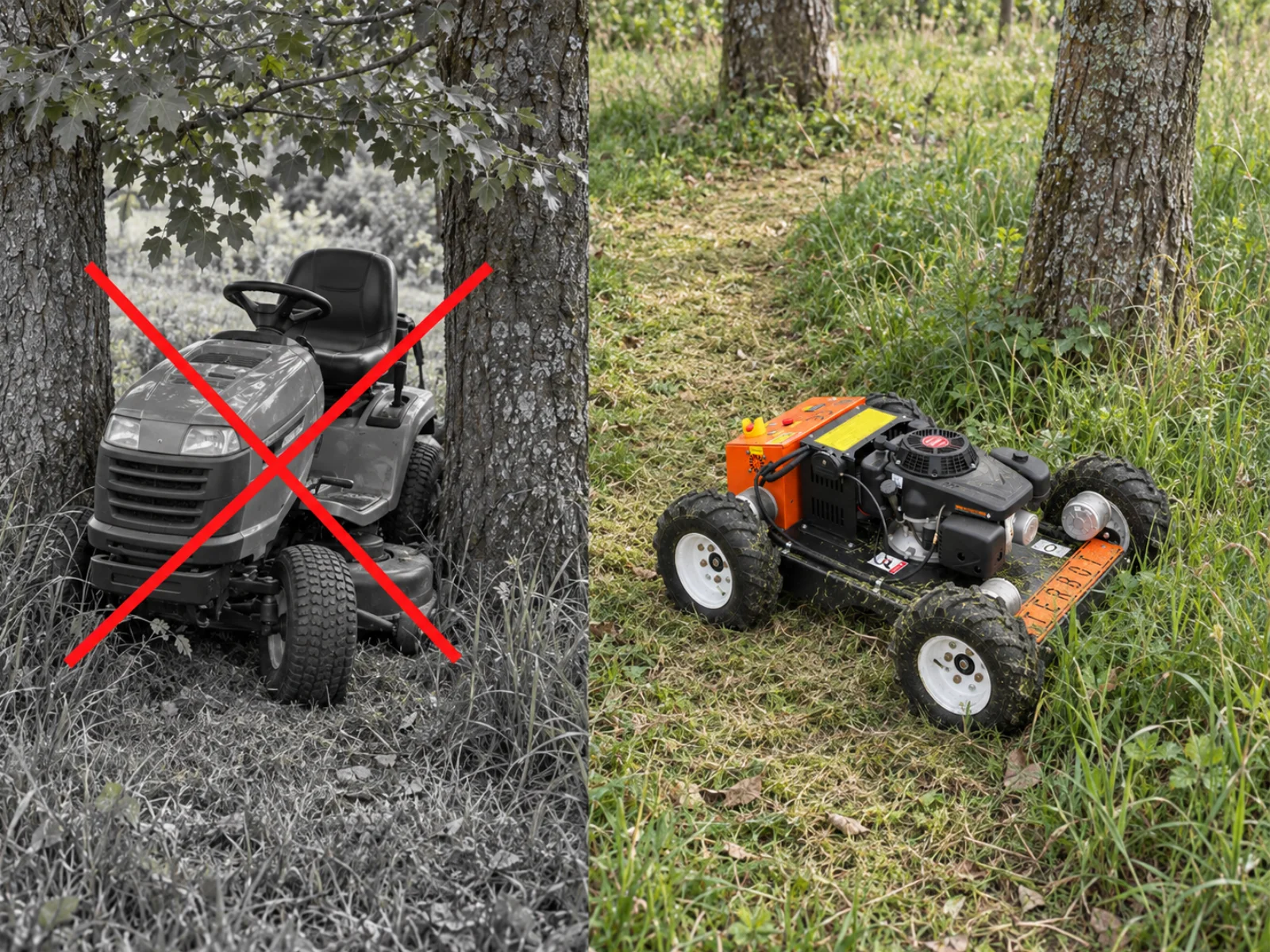 TERBOT M55 Mini jako kompaktowa kosiarka zdalnie sterowana do pracy w miejscach ograniczonych dla traktorka