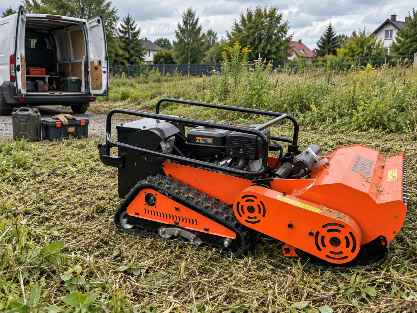 TERBOT B80 Mulcher podczas pracy na zleceniu koszenia wysokiej trawy